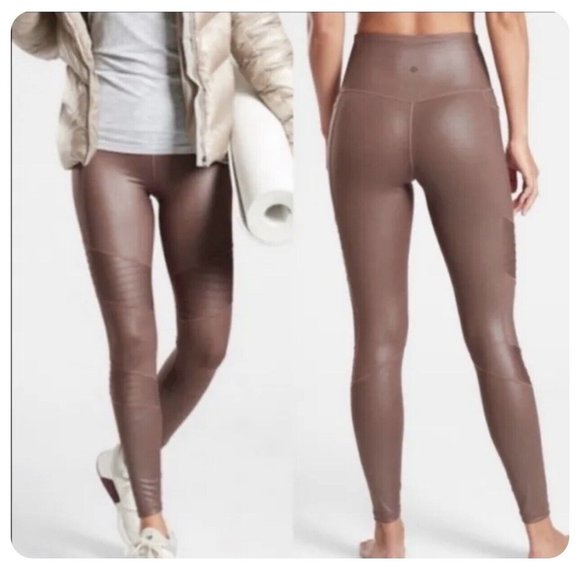 Athleta Pants - ATHLETA Inclination Moto Tight Leggings Rose Brown Size M Petite Metallic Shiny